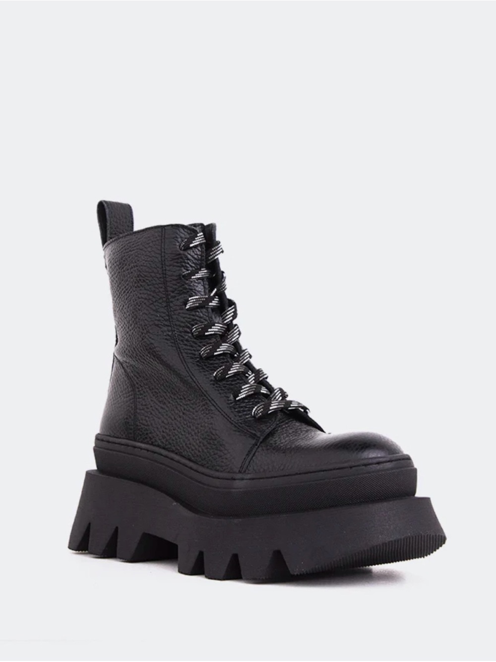 Chunky Black Platform Lace-Up Ankle Boot genuine leather